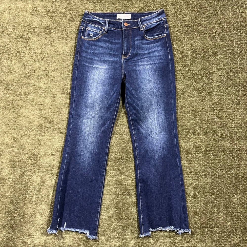 Risen Jeans Denim Women 7/28 Blue Slim Straight Raw Hem Distressed FP-RDP5405